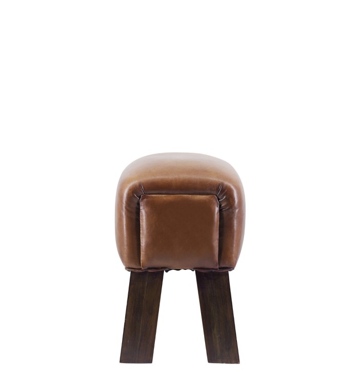 Teak and leather stool 42 x 30 x 45