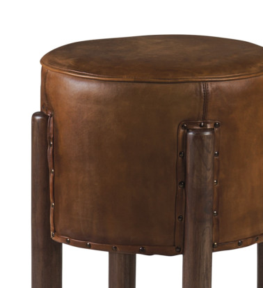 Teak and leather stool 38 x 38 x 50