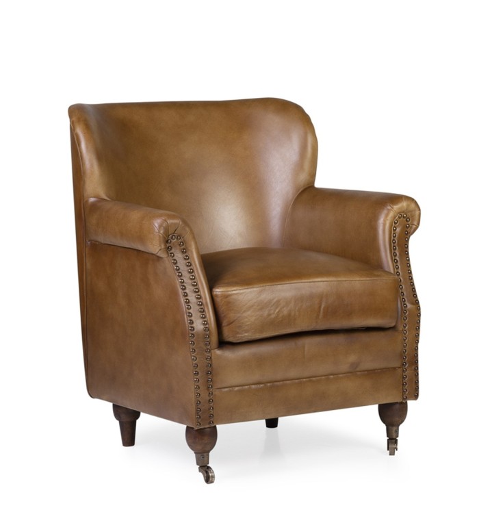 BOSTON - Acacia and leather armchair 65 x 72 x 80