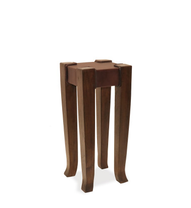 Set of 2 teak and leather side tables 37 x 37 x 65 / 24 x 24 x 56