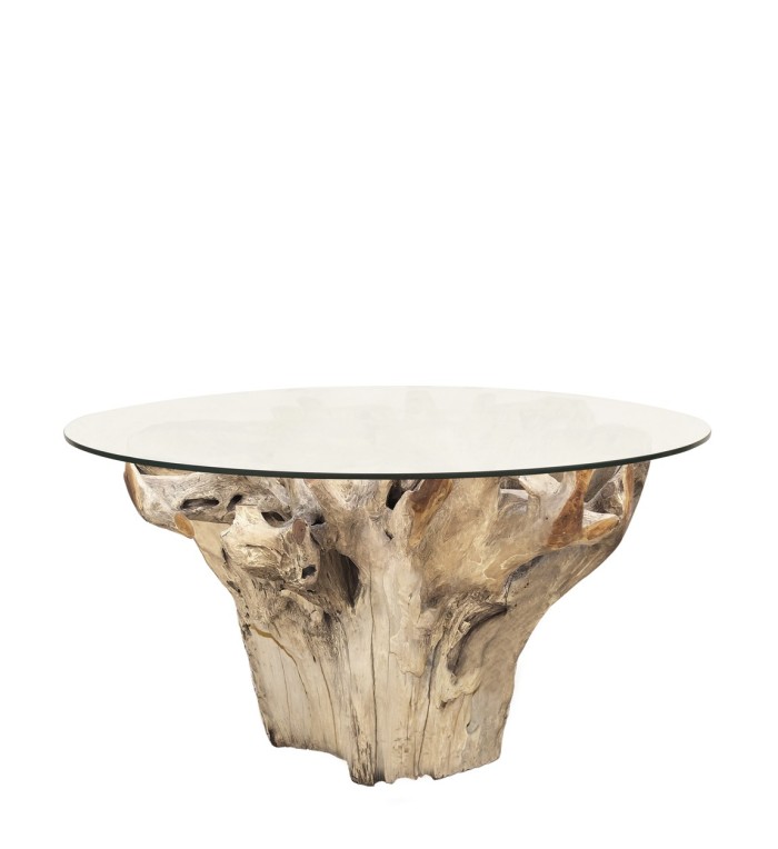 Table en racine de teck et verre 150 x 150 x 78