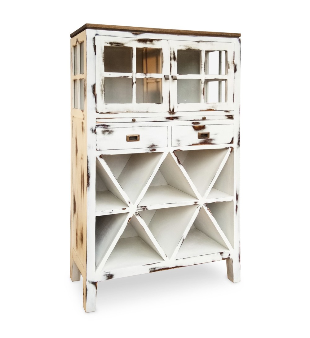 EVEREST - Rustic mindi wood display cabinet with wine rack 100 x 35 x 150