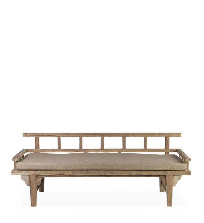 Banc en teck recyclé avec coussin 200 x 80 x 75