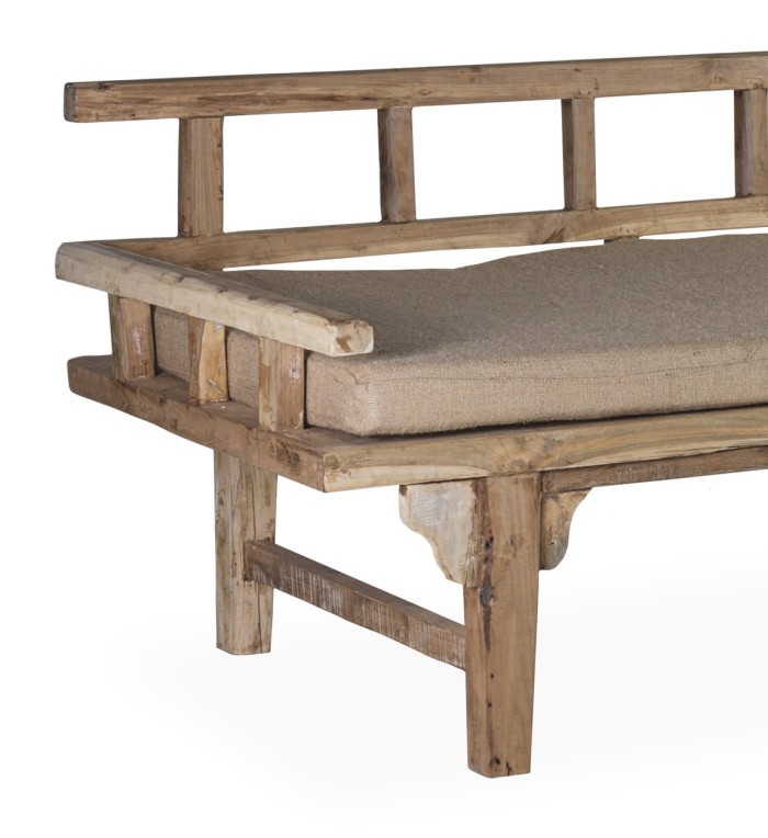 Banc en teck recyclé avec coussin 200 x 80 x 75