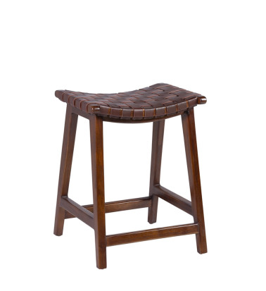 Teak and leather stool 45 x 47 x 60