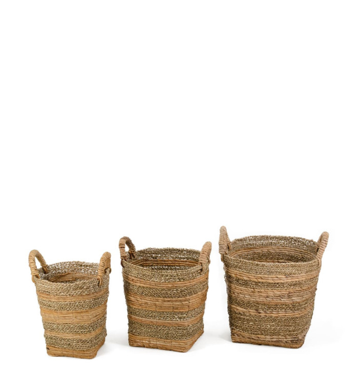 NAVALA - Set de 3 cestas en fibra de banana 34 x 34 x 38 / 29 x 29 x 36 / 25 x 25 x 35