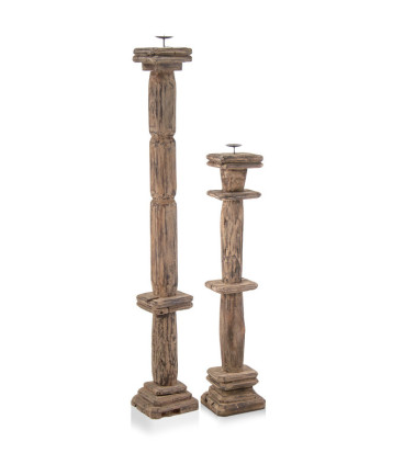 Set of 2 teak candle holders 23 x 23 x 150 / 24 x 22 x 112