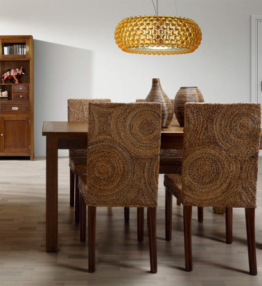 RATTAN - Set di 2 sedie in legno mogano e rattan beige 46 x 50 x 100