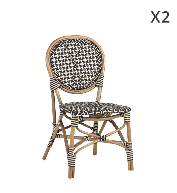 BISTRO - Set aus 2 Stühlen aus schwarzem Rattan 52 x 56 x 92