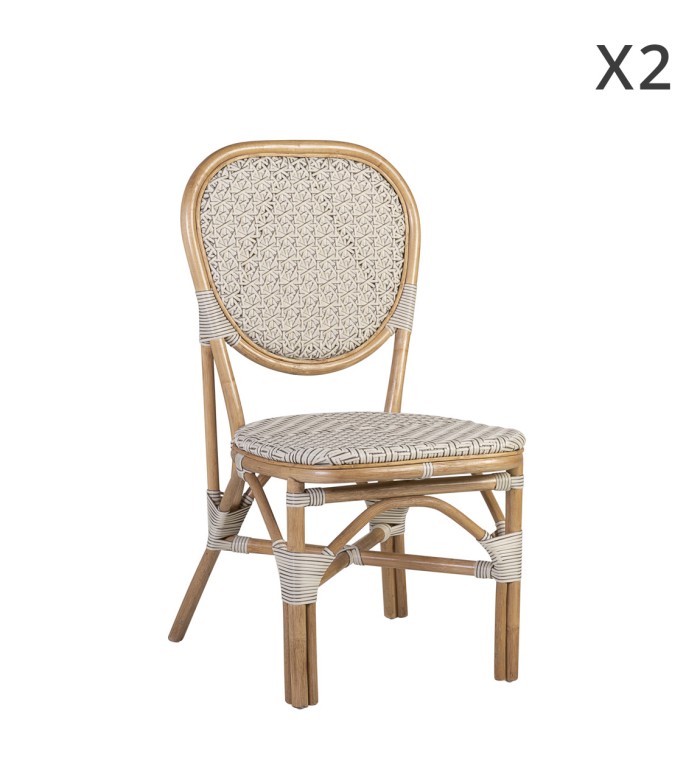 BISTRO - Set of 2 white rattan chairs 50 x 58 x 94