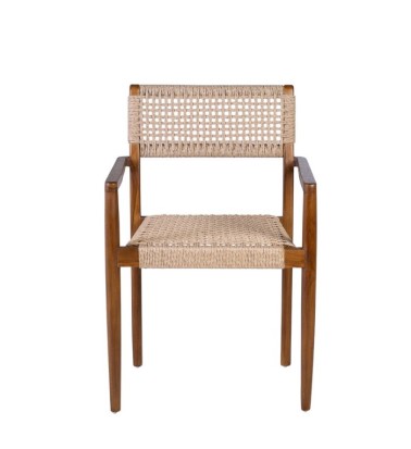 Set of 2 teak and rope armchairs 53 x 51 x 80