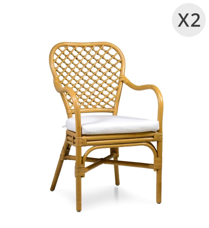 BISTRO - Conjunto de 2 cadeirões de rattan com almofada 56 x 64 x 95