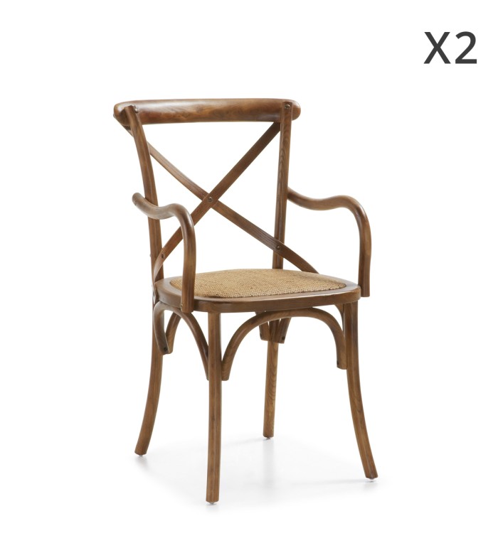 PARIS - Ensemble de 2 fauteuils en chêne et rotin 50 x 43 x 90