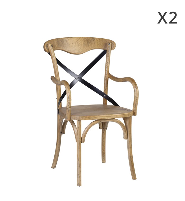 CHICAGO - Ensemble de 2 fauteuils en chêne et fer 54 x 58 x 92