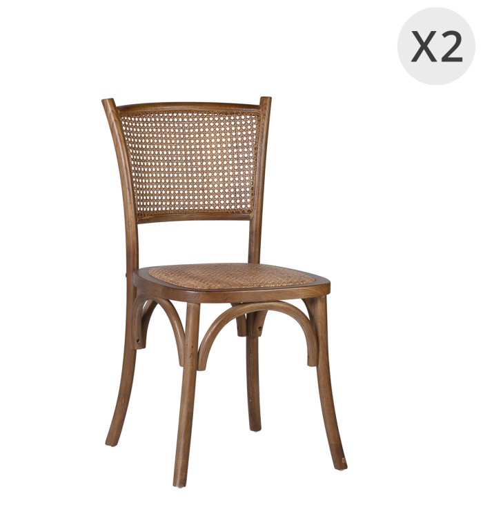 MANILA - Ensemble de 2 chaises en chêne et rotin 45 x 42 x 89