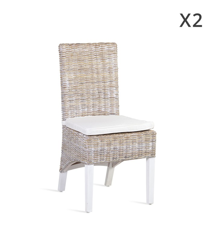 RATTAN - Ensemble de 2 chaises en mindi et rotin avec coussin 47 x 57 x 97