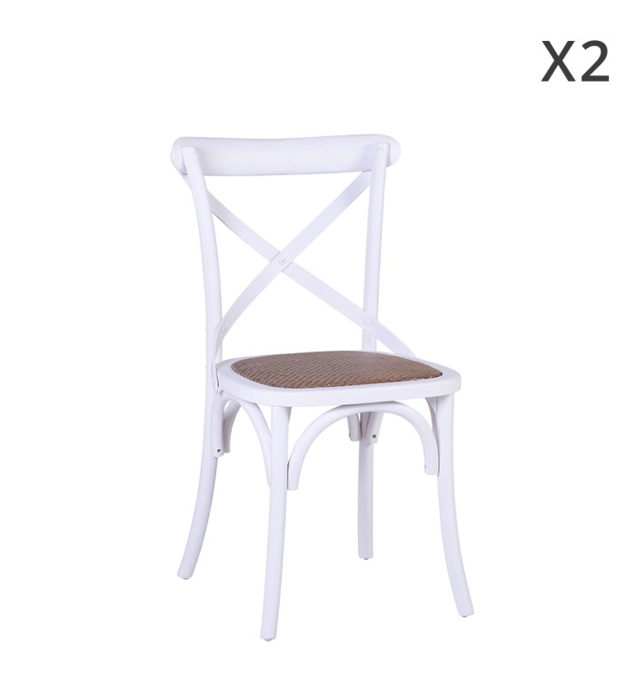 PARIS - Ensemble de 2 chaises en chêne et rotin 50 x 55 x 89