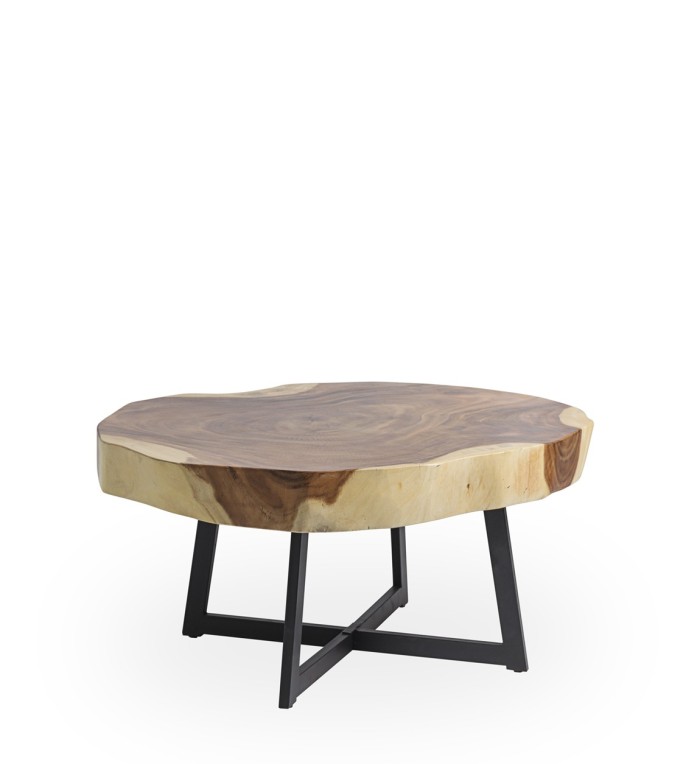 SUAR - Table basse en suar et fer 80/90 x 45