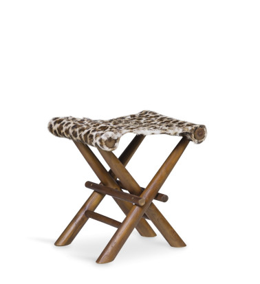 Teak and natural leather stool 48 x 40 x 45