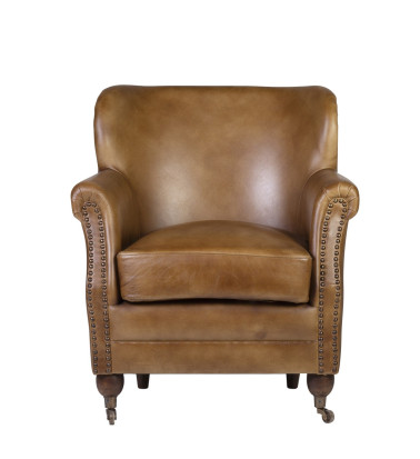 BOSTON - Acacia and leather armchair 65 x 72 x 80