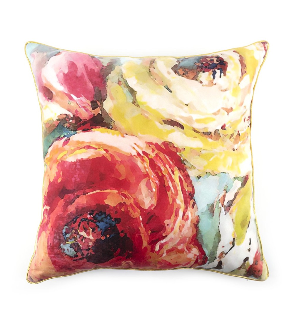 OLIVIA - Coussin en polyester avec roses rouges et jeunes 45 x 45