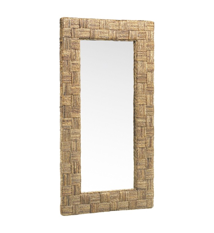 RATTAN - Miroir en rotin et corde avec motif à carreaux 80 x 150