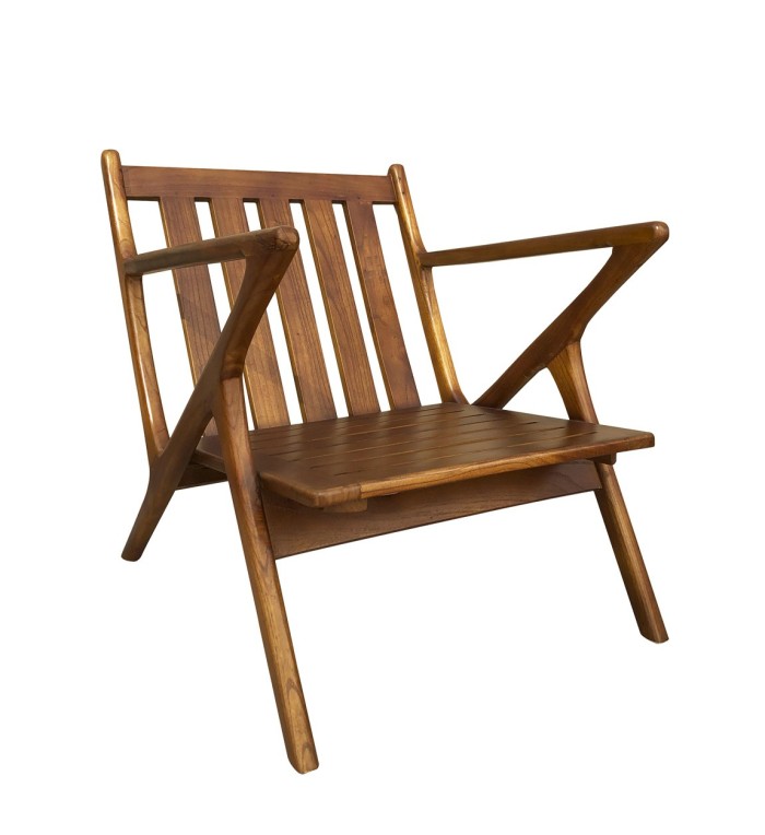 Teak and leather armchair 65 x 75 x 75