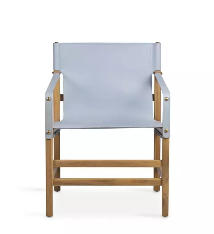 TETUAN - Teak and blue leather armchair 60 x 60 x 80