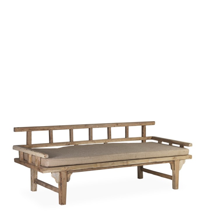 Banc en teck recyclé avec coussin 200 x 80 x 75