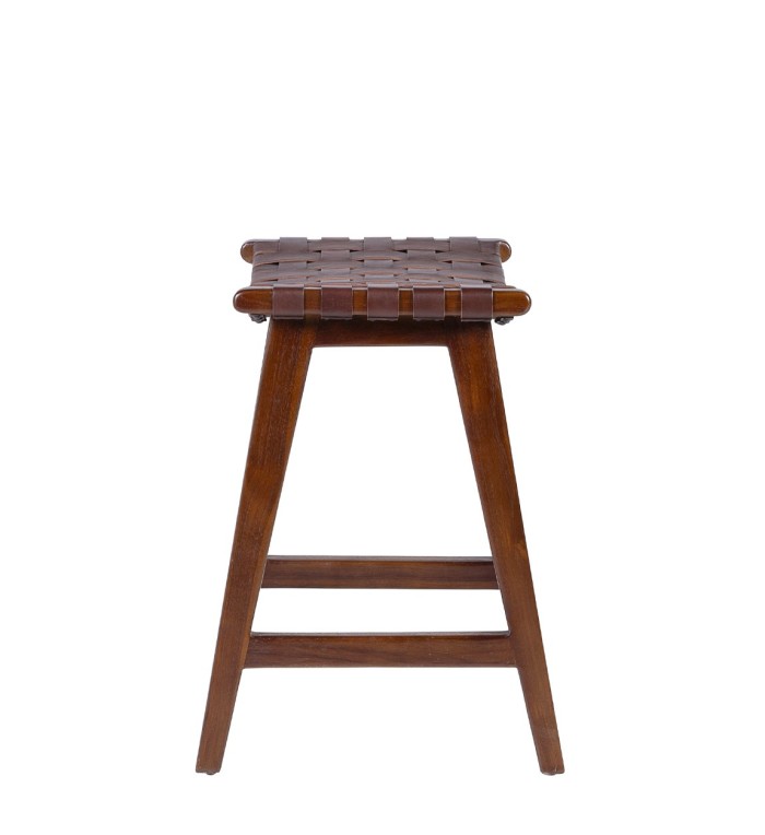 Teak- und Lederhocker 45 x 47 x 60