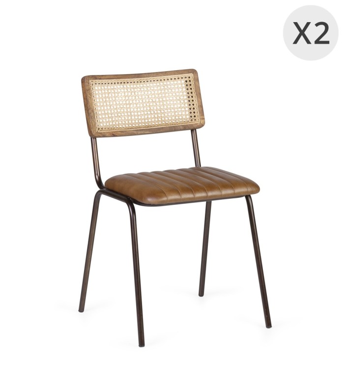 BOSTON - Set de 2 chaises en fer et cuir 46 x 50 x 78