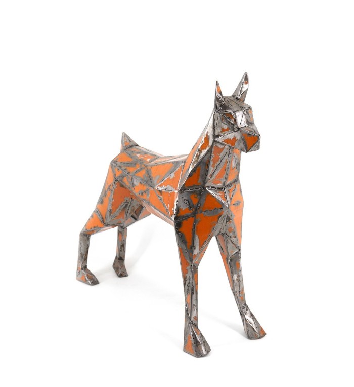 Figure de chien couleur argent et orange 65 x 19 x 60