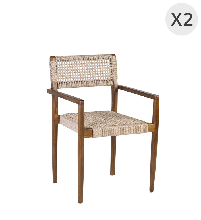 Set de 2 fauteuil en teck et corde 53 x 51 x 80