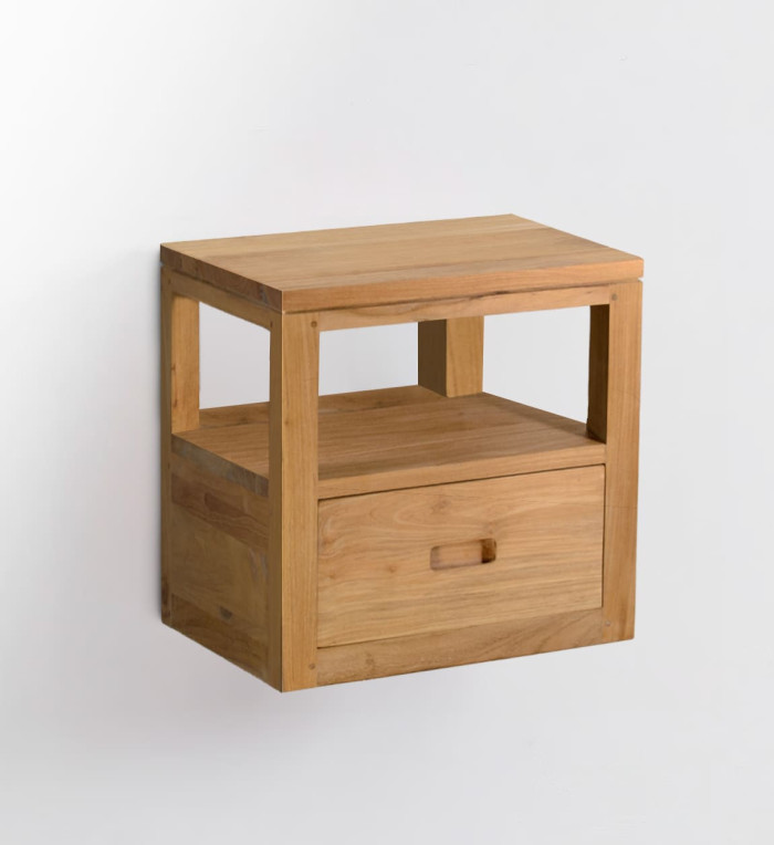 TEIDE - Floating teak nightstand 40 x 40 x 40