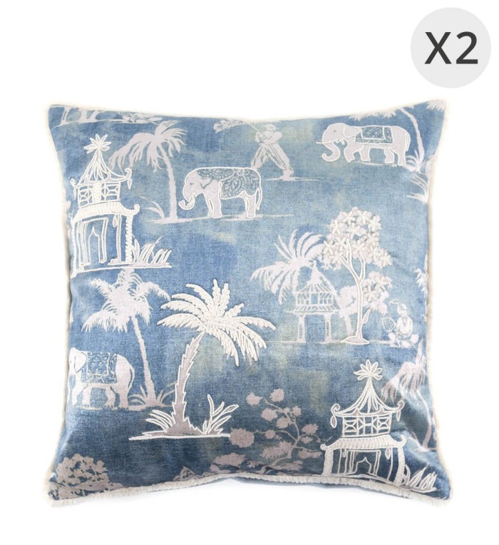 DELHI - Set of 2 velvet palm cushions 45 x 45