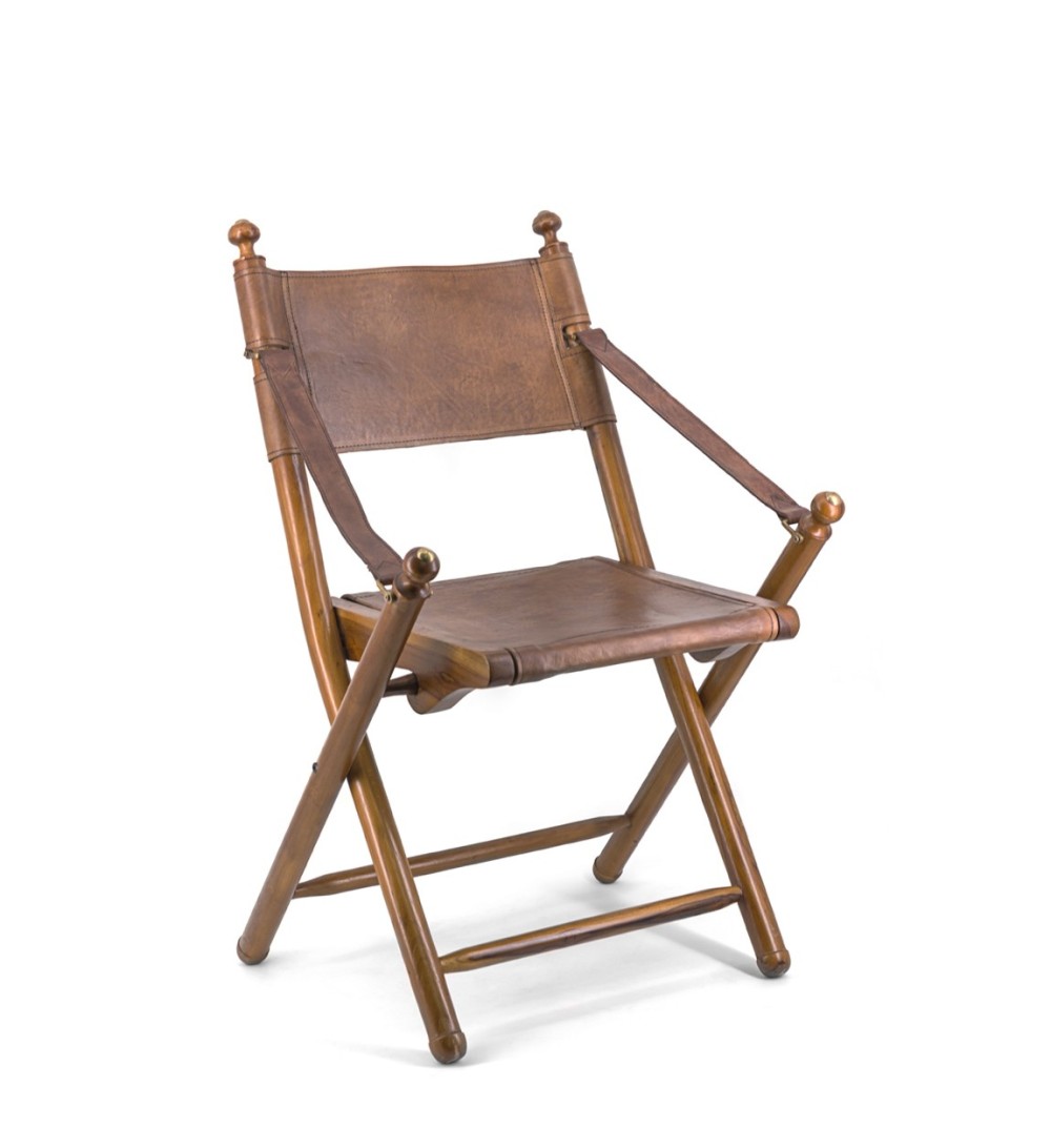 TARLTON - Teak and leather chair 56 x 53 x 90