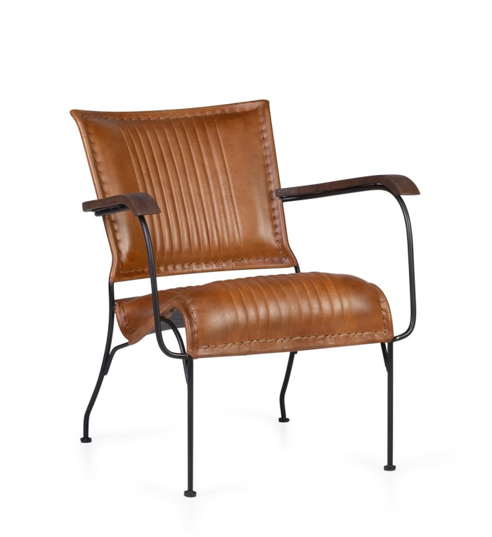 BOSTON - Iron and leather armchair 68 x 76 x 75