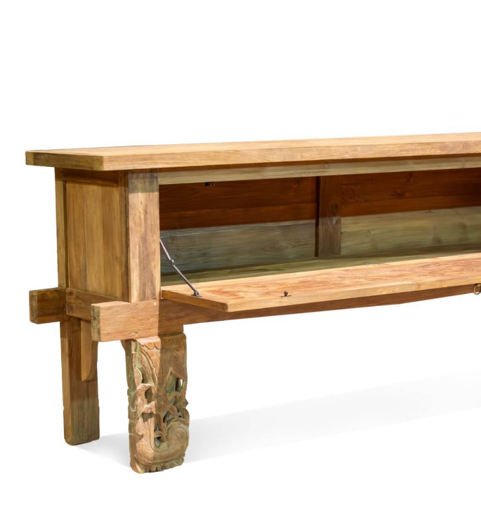 MERIDA - Teak console with carving 230 x 45 x 90