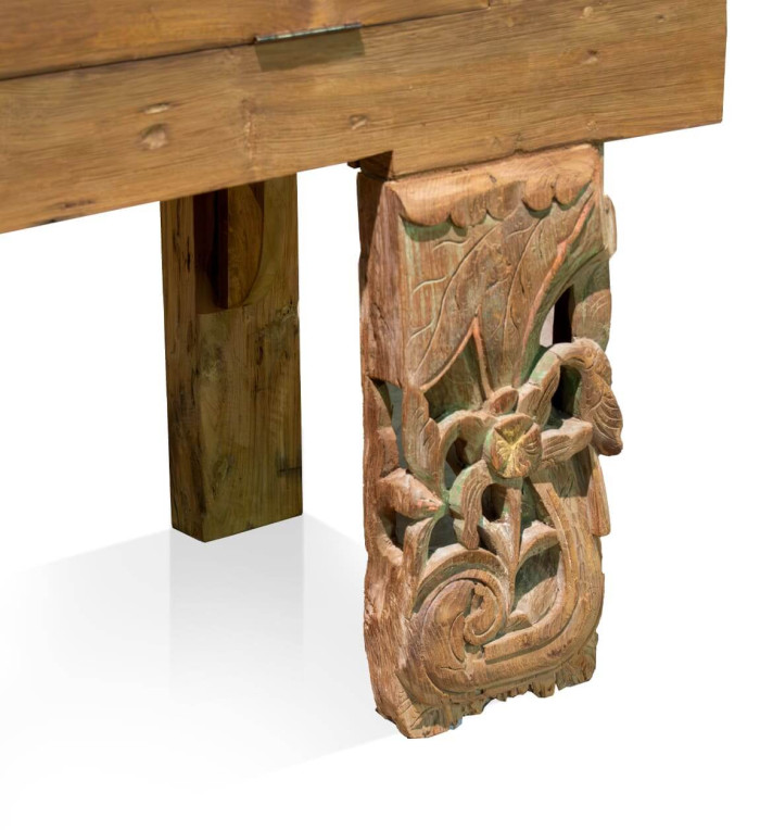 MERIDA - Console en teck sculpté 230 x 45 x 90