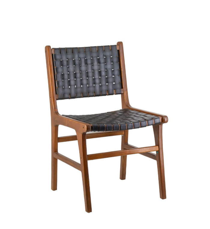 Teak and leather chair 51 x 56 x 88