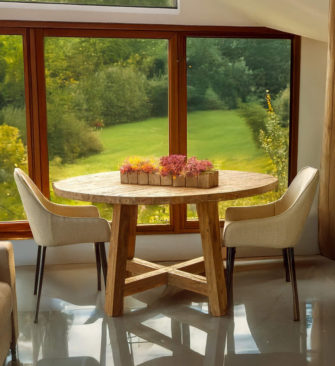 ORLANDO - Table à manger ronde en teck recyclé 140 x 140 x 80