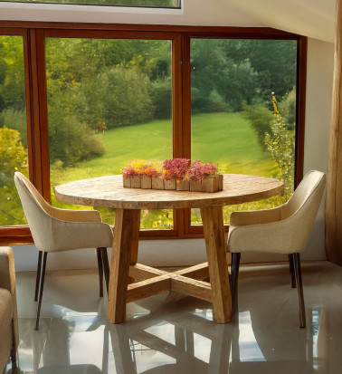 ORLANDO - Tavolo da pranzo rotondo in teak riciclato 140 x 140 x 80