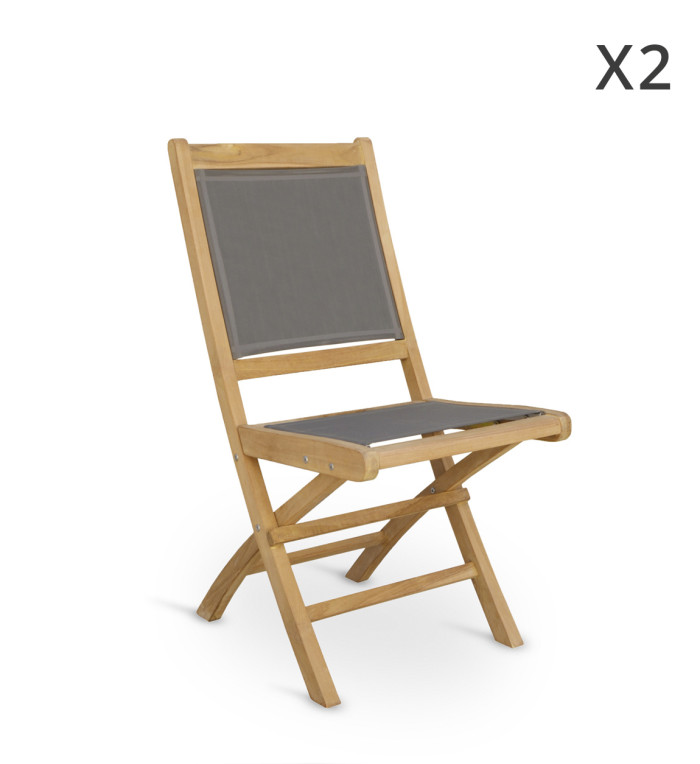 JARDIN - Ensemble de 2 chaises de jardin pliantes en teck 45 x 60 x 90