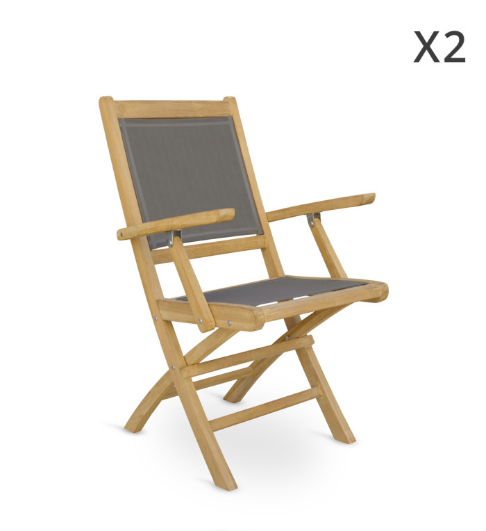 JARDIN - Ensemble de 2 fauteuils de jardin pliants en teck 55 x 60 x 90