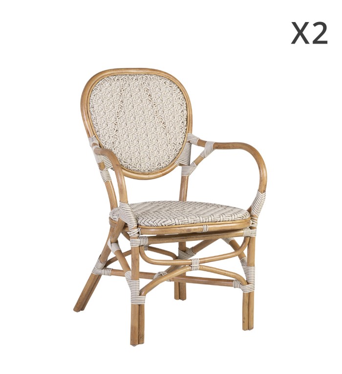 BISTRO - Set of 2 white rattan armchairs 60 x 62 x 94