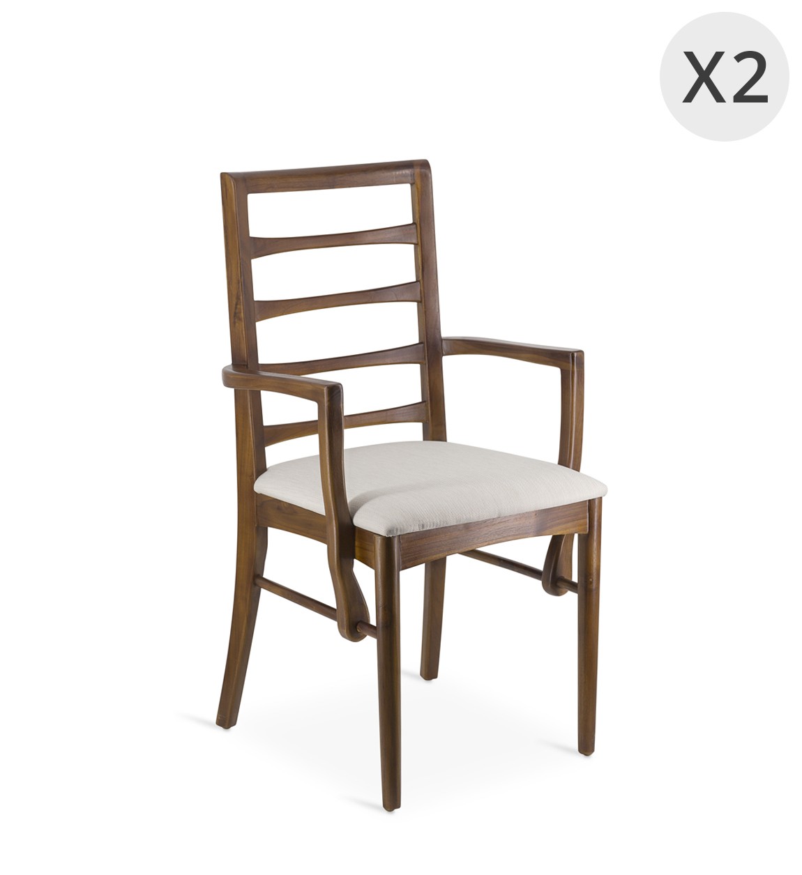 KATE - Set of 2 teak and polyester armchairs 53 x 47 x 95