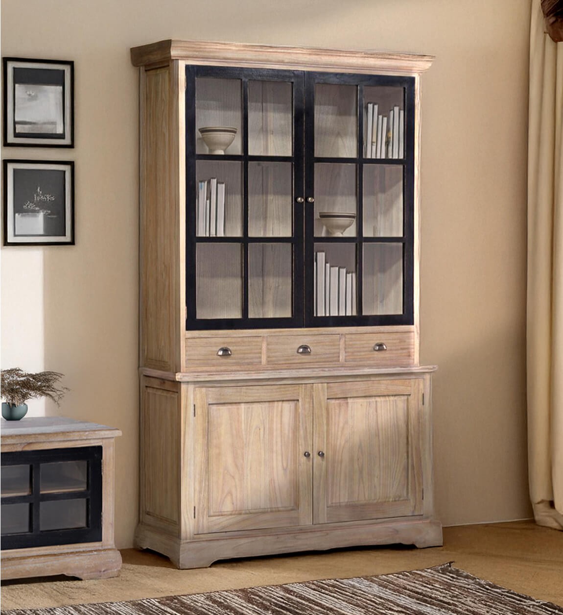 SIENA - Vitrine en mindi 130 x 40-47 x 215