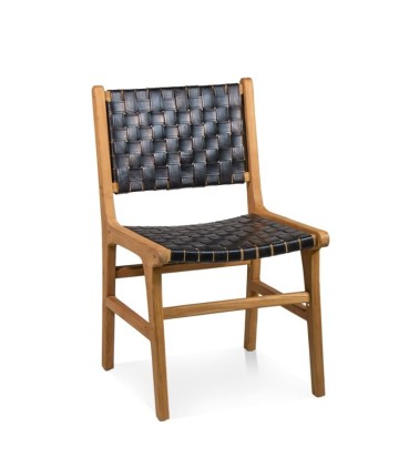 Silla de teca y piel 51 x 56 x 88