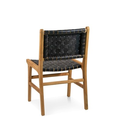 Silla de teca y piel 51 x 56 x 88