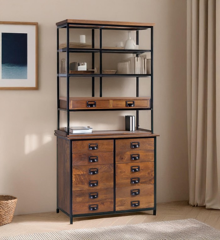 TORONTO - Librería de mango y hierro con 10 cajones 100 x 45 x 200